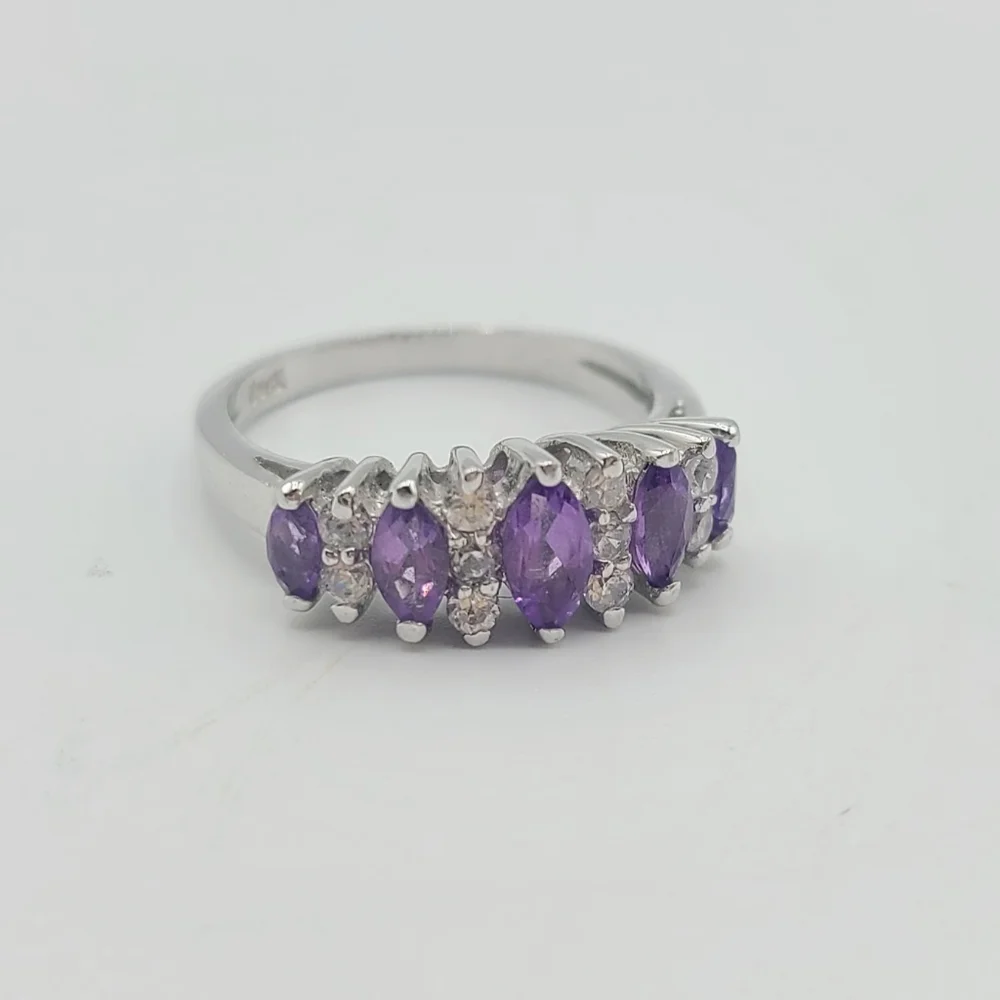 Sterling Silver Purple Marquise Amethyst Simulated Diamond Ring, Size 5.25